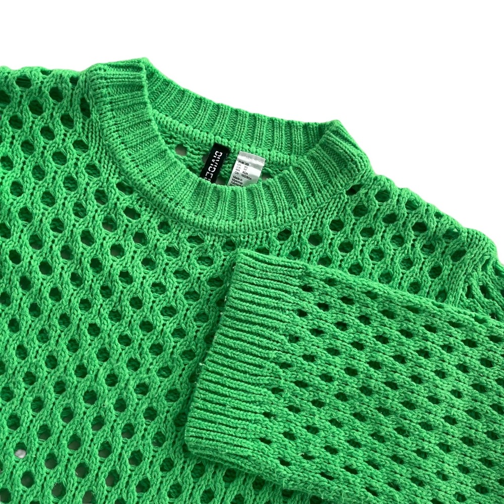 DIVIDED H&M Women's XS Lime Green Soft Hole Knit, Crochet Cropped Sweater Wicked